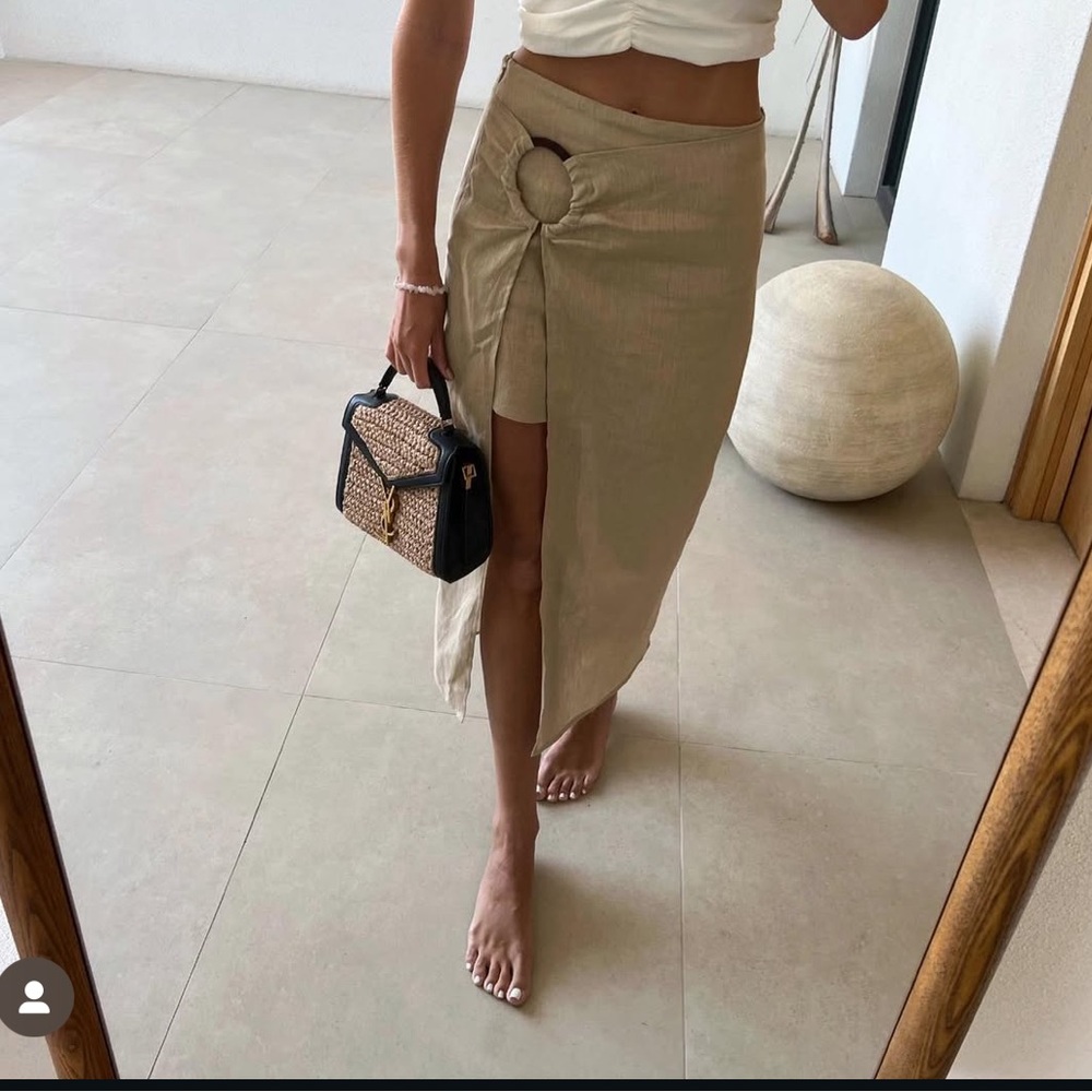 Zara Tan Linen Skirt with Elegant Detail - NWT